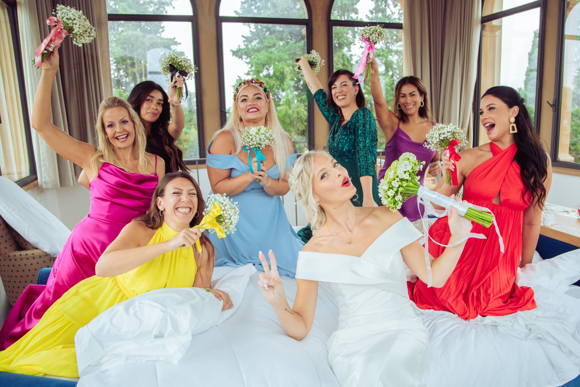 matrimonio reportage damigelle amiche della sposa multicolor Tenuta di Sticciano Firenze Sesto Fiorentino